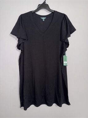 Terra & Sky Women’s Black V-Neck Ruffle Sleeve Dress 1x